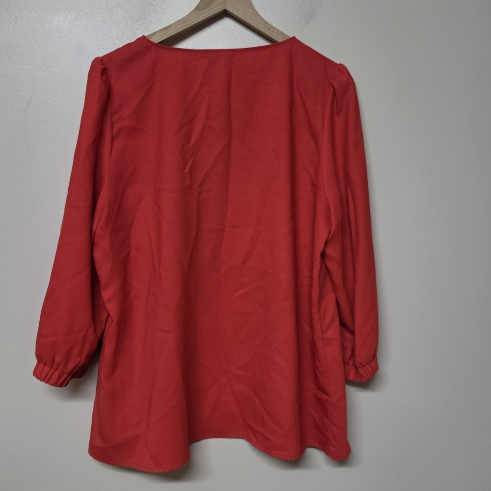 Tuckernuck Hollis Top Women XL Poppy Red V Neck Puff Sleeve Blouse Tunic - Picture 4 of 6